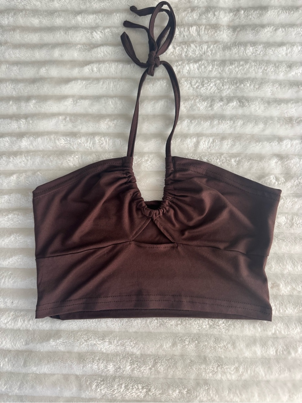 Brown Halter Crop Top With Cutout